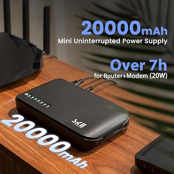 Mini UPS DC 20000mAh Battery Backup & Surge Protector Uninterruptible Power Supply for Router Modem USB Type-C Mini UPS 5V/9V/12V DC20000 Plus Altair