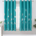 Teal Blackout Curtains for Bedroom, Room Darkening Silver Palm Tree Pattern by ESTELARTEXTILER