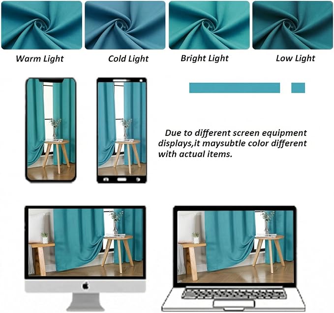 Simplebrand Ava Teal Short 36 Inches Blackout Curtain 2 Panels Set, Half Window - Image 8