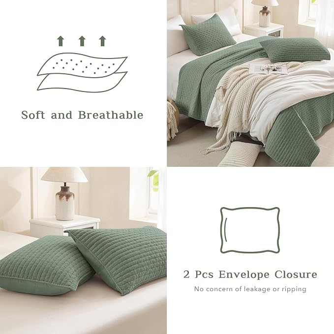 CozyTide Oversized King Quilt 128"x120", Stone-Washed Cotton Olive Green - Image 5