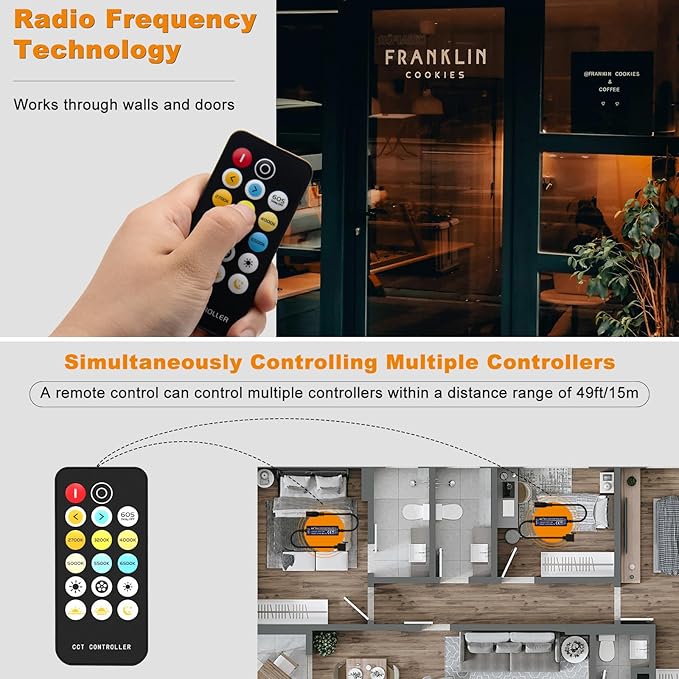 PAUTIX RF Remote Dimmer CCT Tunable COB LED Strip Lights,17-Key Wireless Remote and Controller DC 5-24V for CCT COB LED Tape Lights,Timer Function