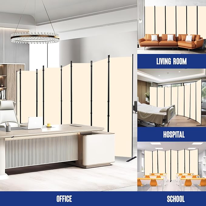 8 Panel Folding Privacy Screen, 14.67ft Wide Partition Room Dividers Panel | - Image 4