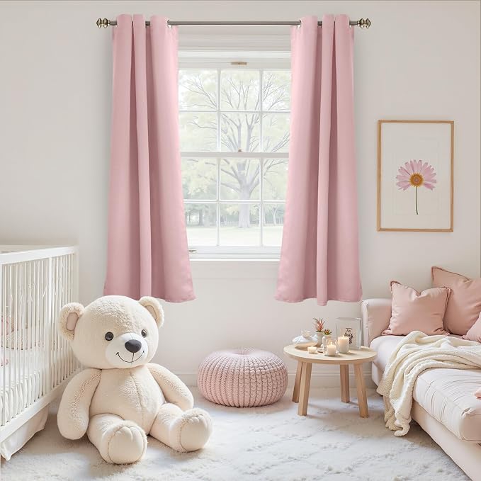 YoungsTex Light Pink 100% Blackout Curtains 68 Inch Length, Room Darkening - Image 5