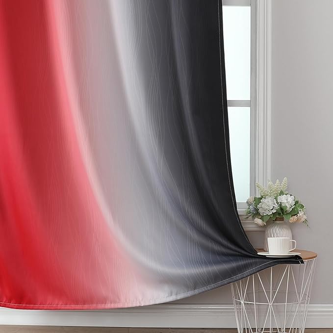 Red and Black Ombre Blackout Bedroom Curtains 84 Inch Long | Room Darkening - Image 6