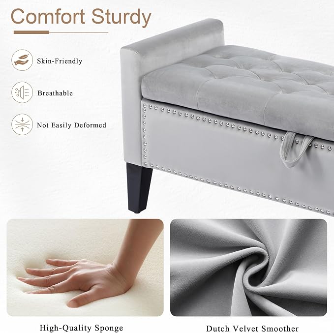 Velvet Storage Ottoman Bench, Modern Storage Bench - Image 4