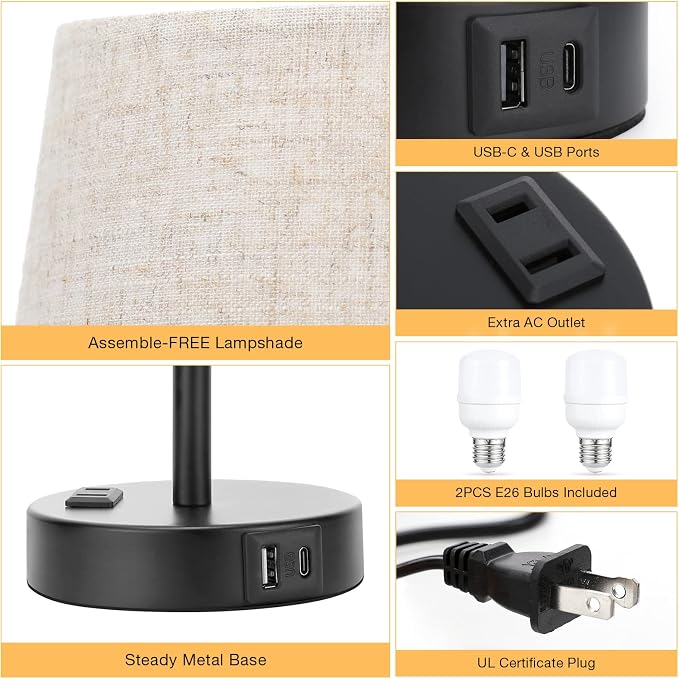 Bedside Table Lamps Set 2 for Bedroom - Image 8