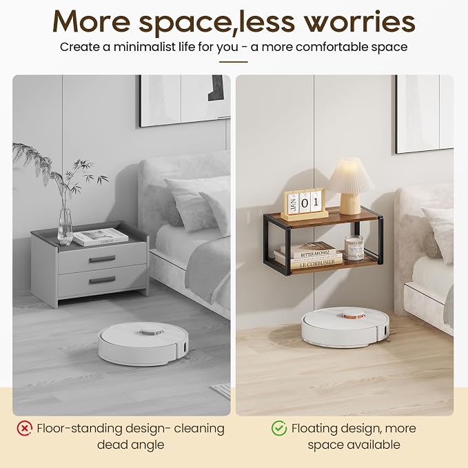 Floating Nightstand Set of 2, Wood Bedside Shelf Wall Mounted Nightstand - Image 5