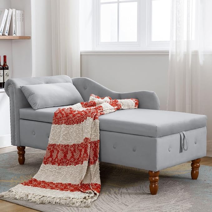 Aoowow Velvet Bedroom Storage Bench End of Bed, Rolled Arm Couch Indoor Chaise by Aoowow