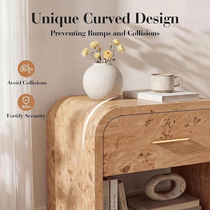 Night Stand Set of 2 1-Drawer and 1 Storage Shelf Nightstand 24" H Metal Handle - Image 4