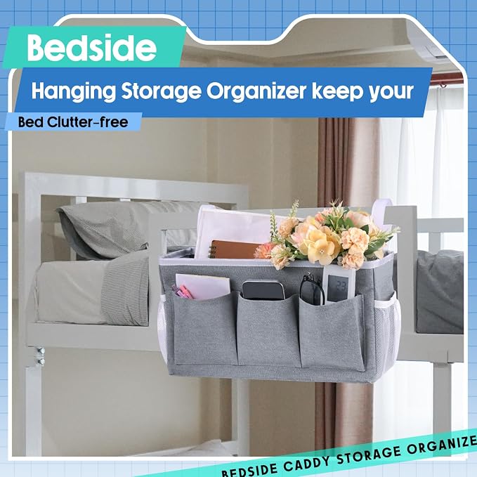 3 Pcs Bedside Caddy Storage Organizer, Bedside Hanging Storage Bag - Image 4