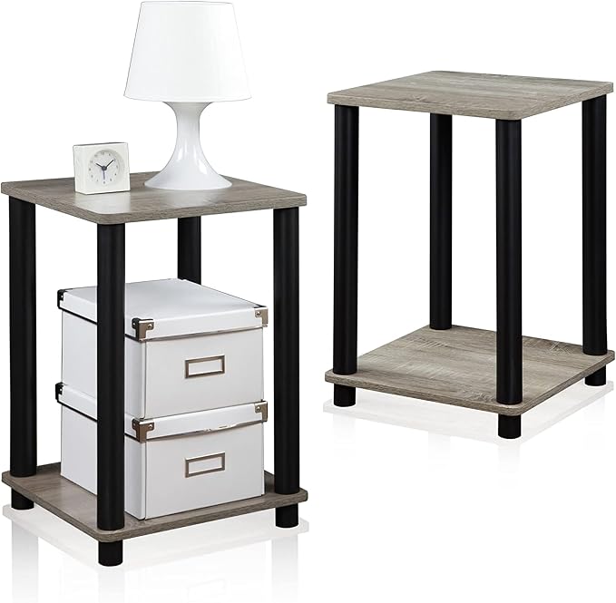Furinno Turn-N-Tube Night Stand Set of 2, 2-Tier Nightstand, French Oak | - Image 5