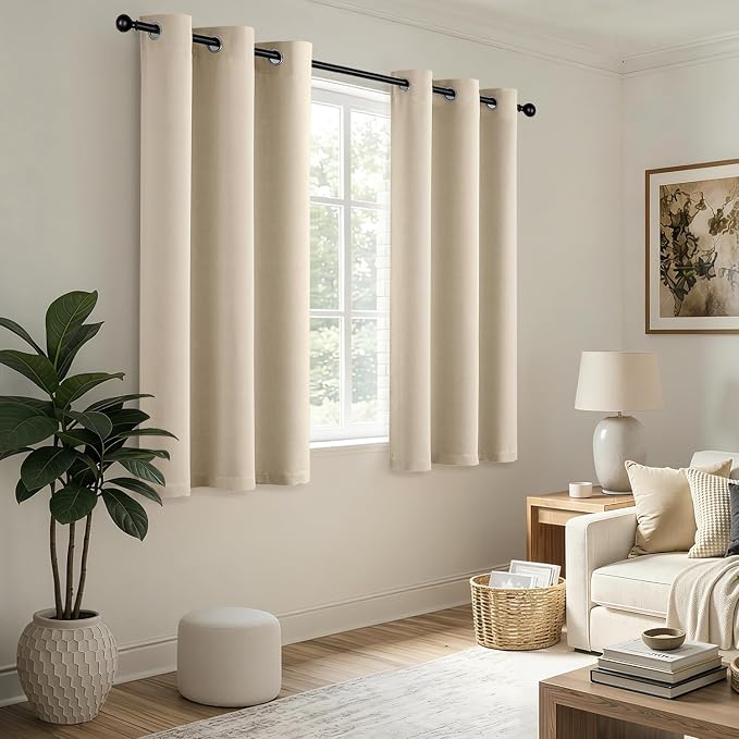 Cream Beige Blackout Curtains for Bedroom Living Room W40 x L63 Inch | 63 Inch - Image 5