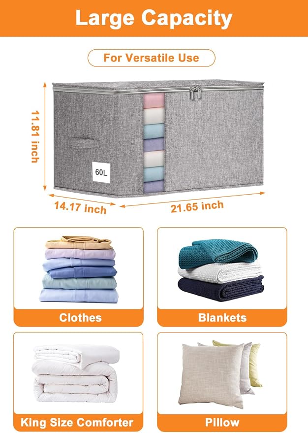punemi 60L Sturdy Comforter Storage Bag, Blanket Organizer 2 Pack, Zipper & 2 - Image 6