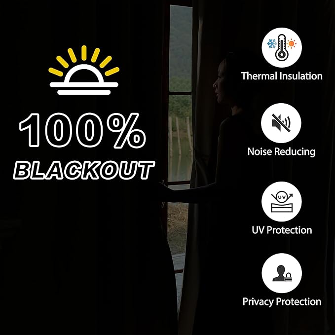 3 Layers Black Curtains Thermal Soundproof Curtains for Winter Grommet 100% Blackout Curtains 1 Panel 50x108Inches