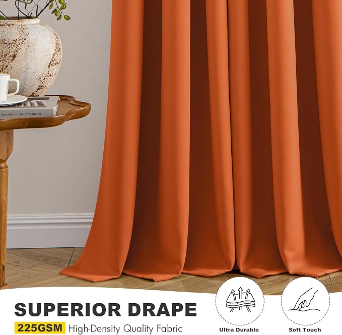 MIULEE Fall Blackout Curtains for Bedroom 2 Panels 40 x 45 Inch Long Orange | - Image 5