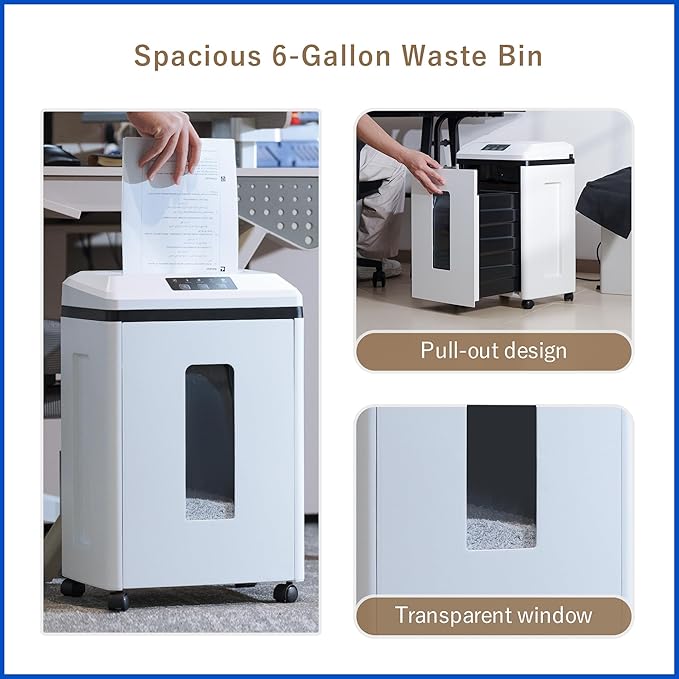 Effeluviate Professional Commercial Paper Shredder: P-7 Security Super Micro-Cut 1x1.7mm 7 Sheets/CDs/Cards/Staples 6-Gal Bin Heavy Duty for Home/Office/Industrial/Business Use-Confidential Documents