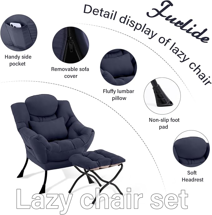 Furlide Lazy Chair with Ottoman, Modern Lounge Chair with Lumbar Pillow - Image 7