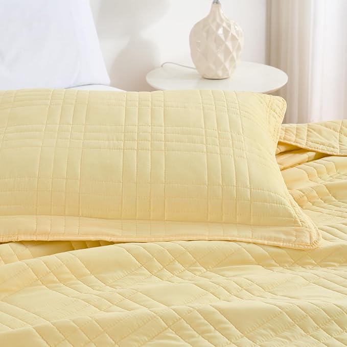 Chezmoi Collection Kingston King Size Bedspread Set, 3-Piece Pastel Yellow - Image 4