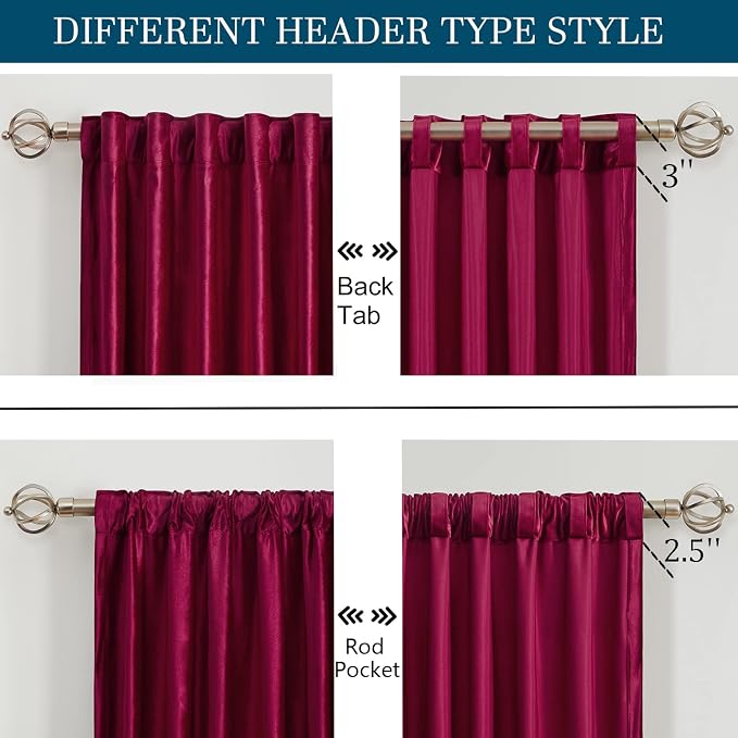 PRIMROSE Red Curtains 96 inch for Living Room Velvet Drapes Blackout Rod Pocket - Image 2
