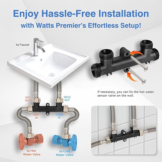 Watts Premier Replacement Sensor Valve Kit for 500800, 500805, HWRS-WH Watts Instant Hot Water Recirculation System, Two 12" Supply Lines, Two Reduced Fittings 1/2" FTP - 3/8" MPT, Two Mounting Screws