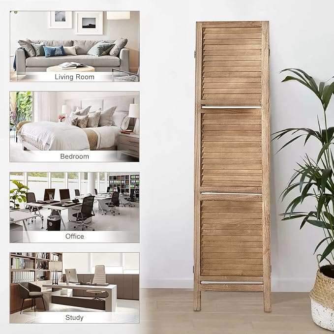 Room Divider with Shelves, 6 Panel Brown Privacy Screen | Partition Room - Image 6