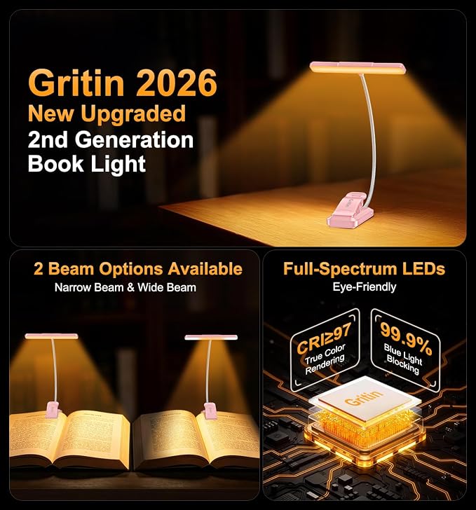 Gritin 2026 Gen 2 Book Light for Reading- 32 Eye Caring Full Spectrum LED | 5 - Image 2