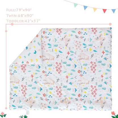 PERFEMET Girls Floral Comforter Set Twin Size 4 Pieces Botanical Flower Bedding Set Butterfly Pattern Teens Kids Bed in a Bag with Sheets for All Seasons(White, Twin)