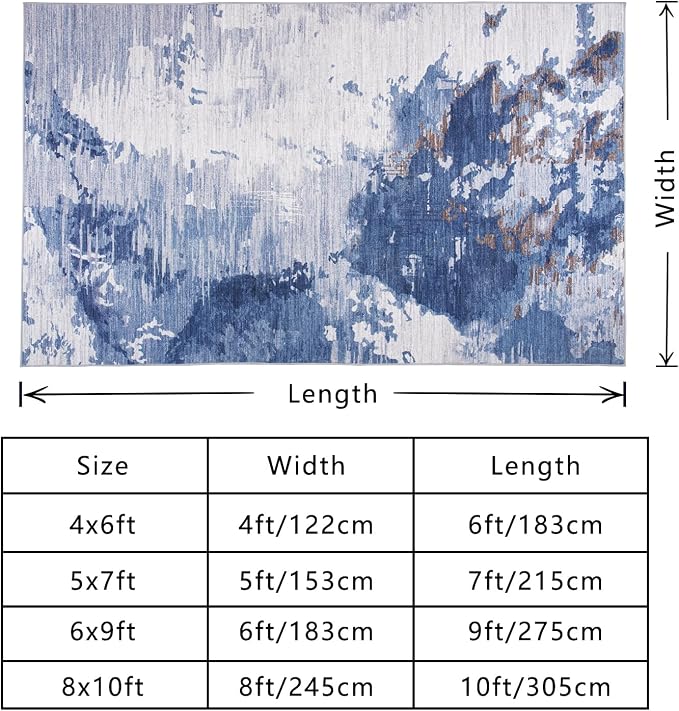 Living Room Rug 6x9 Dark Blue Area Rug Machine Washable Boho Carpet Non Slip - Image 2