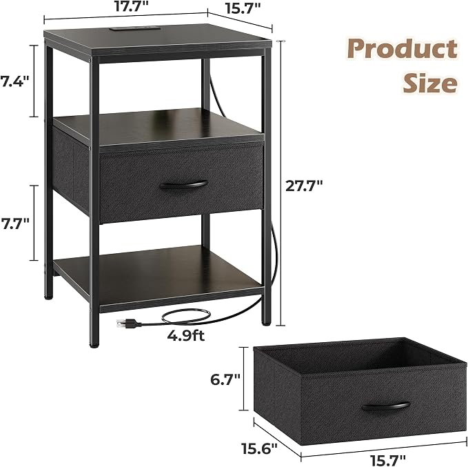 SUPERJARE Nightstand with Charging Station, USB-C Port, Bedside Table | 27.7 - Image 3