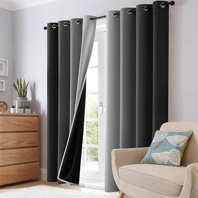 SimpleHome 100% Blackout Ombre Bedroom Curtains Black and Greyish White - Image 7