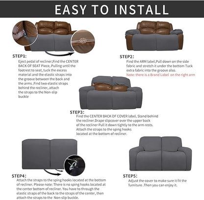 Easy-Going 6 Pieces Recliner Loveseat Stretch Sofa Slipcover Sofa Cover Furniture Protector Couch Soft with Elastic Bottom Kids, Spandex Jacquard Fabric Small Checks Gray