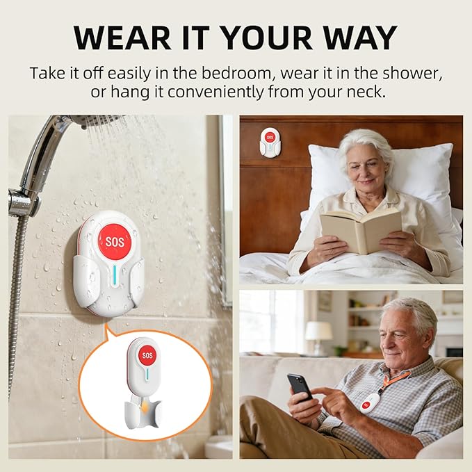 CallToU Caregiver Pager - Wireless Call Button for Elderly at Home, Portable Nurse Alert System with Vibration & Sound Alerts for Seniors and Disabled （ 2 Call Buttons + 3 receivers）