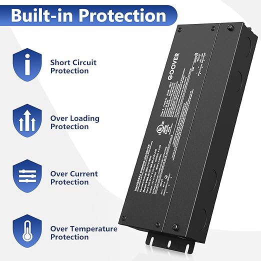 GOOVER 180W Dimmable LED Driver,12V 5-in-1 Dimmable Power Supply,3-Channels AC to DC Transformer for LED Light, Compatible with Most Dimmer, Waterproof IP67 and UL Listed, Class 2