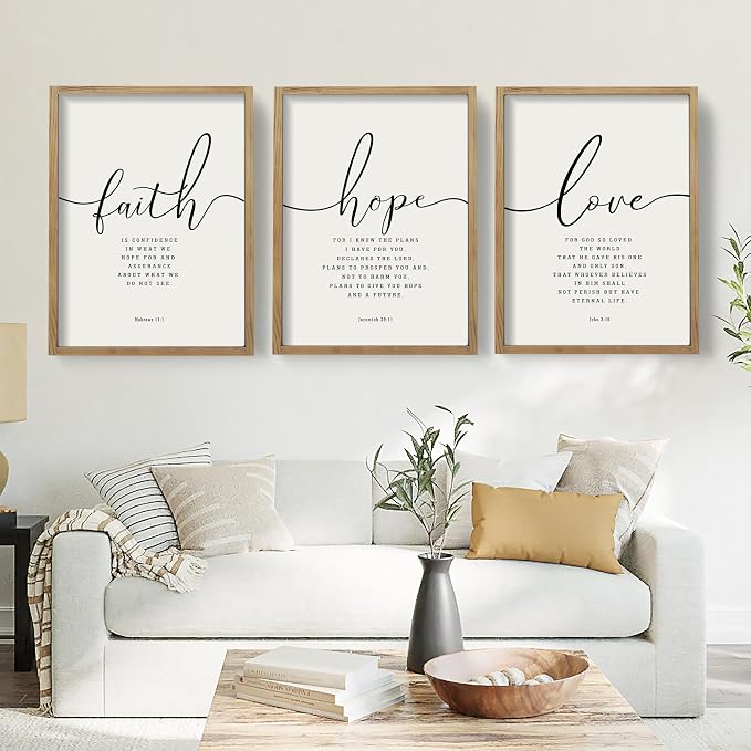 Houmury 3PCS Framed Faith Hope Love Bible Verses Wall Art Farmhouse Religious by Houmury