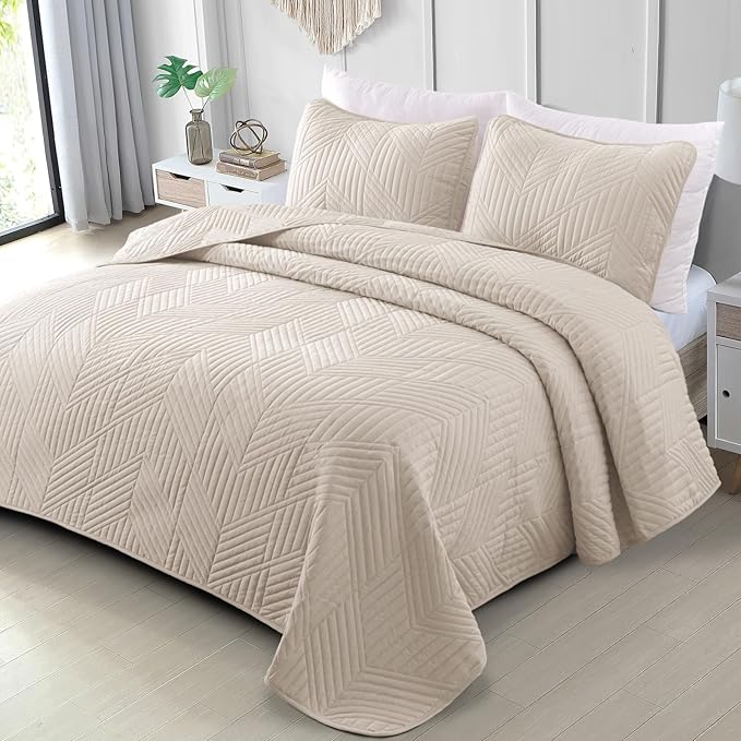 Exclusivo Mezcla Ultrasonic Twin Quilt Bedding Set, Brich Beige | Lightweight by ExclusivoMezcla