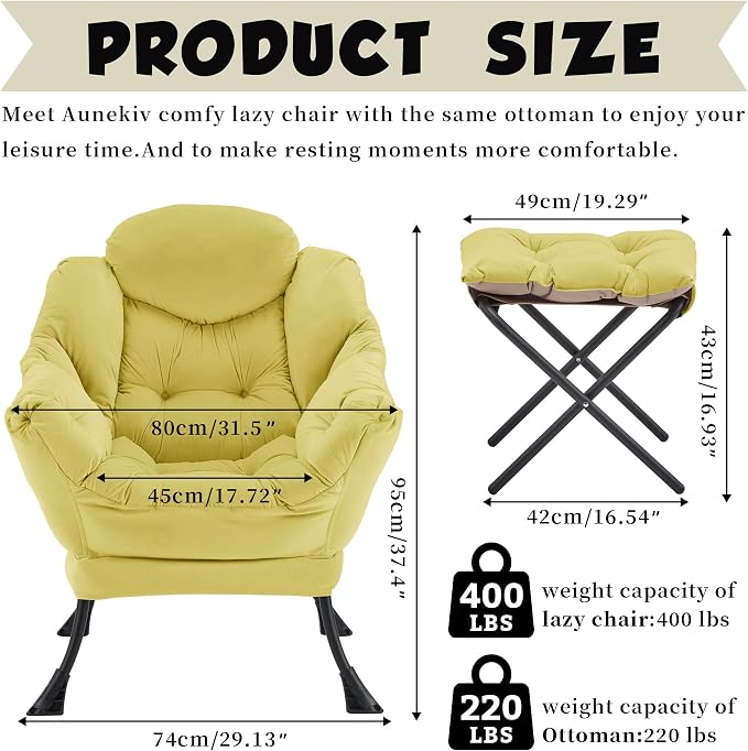 Lazy Chair with Ottoman, Comfy Reading Chair, Lounge Chair - Image 3