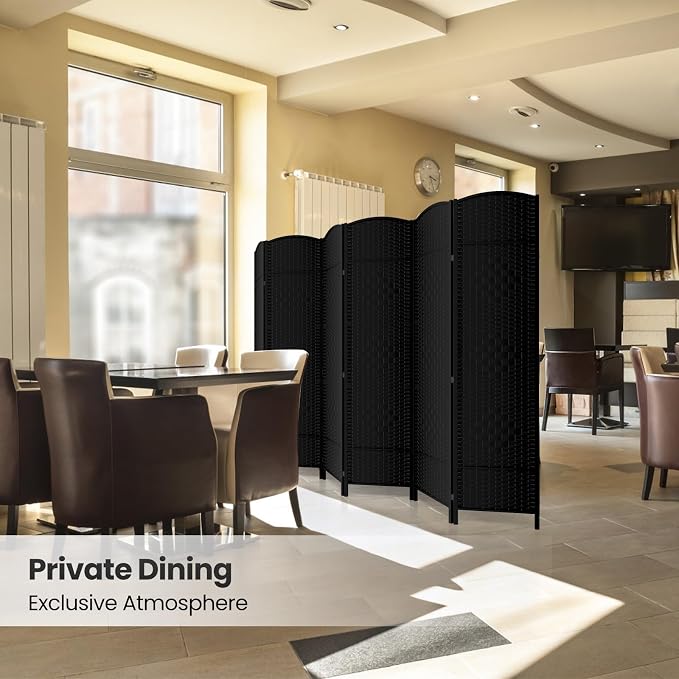 6 Panel Folding Room Divider, Woven Privacy Screen, handcrafted diamond pattern - Image 6