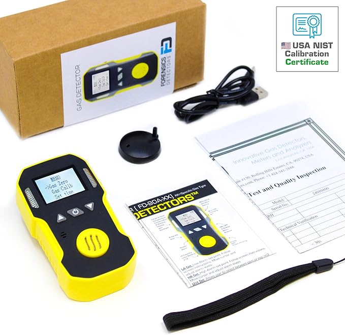 Carbon Monoxide CO Meter by Forensics | USA NIST Calibration | Dust & Explosion Proof | USB Recharge | Sound, Light and Vibration Alarms | 0-1000 ppm |
