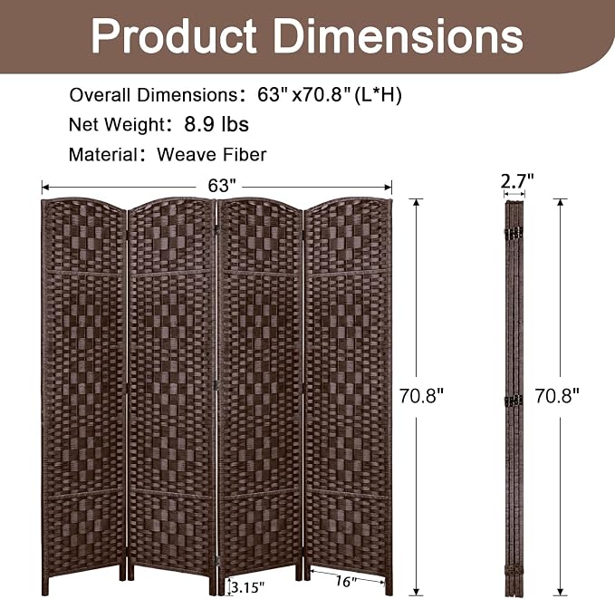 RHF Room Divider Panel, Partition Room Dividers, 4Panel Privacy Screen - Image 3