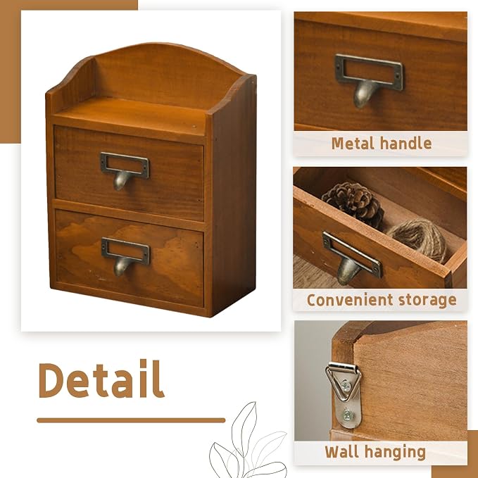 Floating Nightstand Shelf with Drawer Rustic Wood Floating Wall Drawers Bedside - Image 4