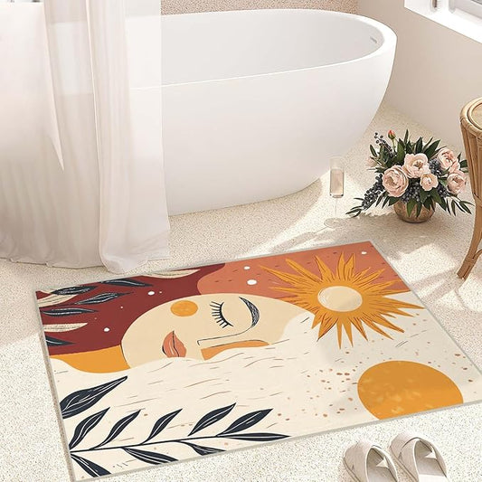 2x3 Sun and Moon Entryway Area Rug Beige Yellow Bathroom Rug Non Slip Machine Washable Low Pile Small Carpet Kitchen Bedroom Door Mat Entrance