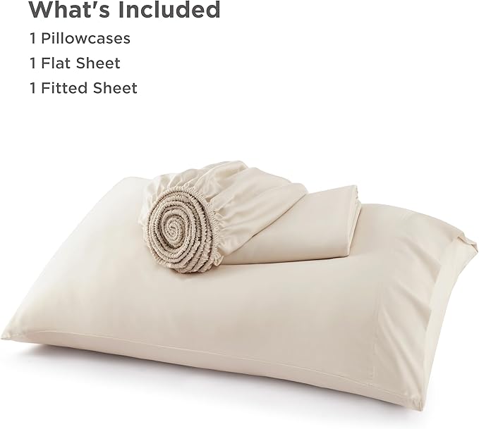 Bedsure Cooling Sheets Twin XL, Rayon Derived from Bamboo, Breathable & Soft Twin XL Sheet Sets, Deep Pocket Up to 16 Inches, Hotel Luxury Silky Dorm Bedding for Hot Sleepers, Light Beige