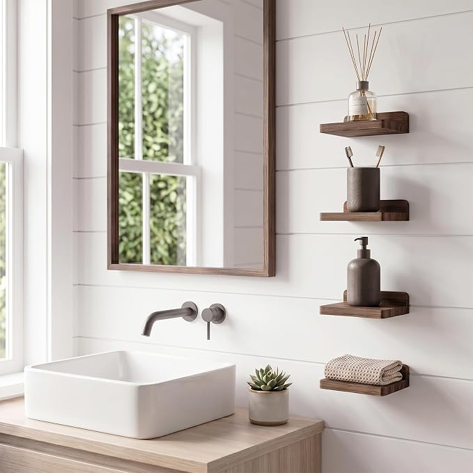 Fixwal Small Floating Shelves for Wall | Rustic wood shelf for displaying mini - Image 7