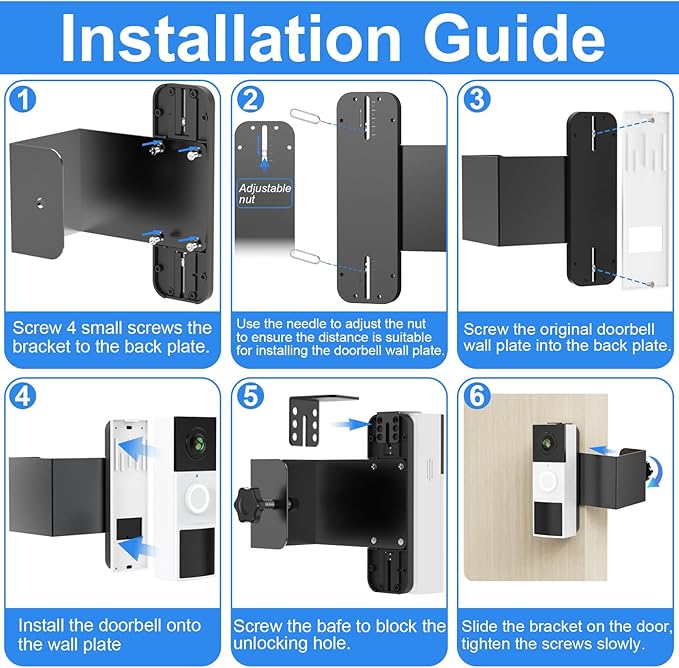 Anti-Theft Doorbell Mount No Drill Compatible with Tapo/Orbitell/Eufy/Aosu Video Doorbell, Universal Doorbell Camera Mount, Adjustable Mounting Bracket Holder Accessories for Apartment Rentals Mount