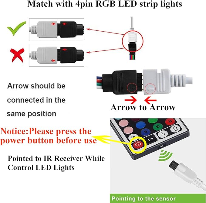 GALYGG 24 Key LED Strip Lights IR Remote Controller, Wireless Rectifier Control Box, DC 12V 3A Power Supply Plug Adapter for 2835 3528 5050 RGB LED Strip Lights Flexible Tape Lighting