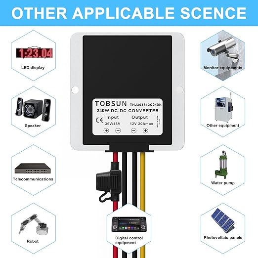 SUPERNIGHT 48V 36V to 12V Voltage Converter 240W 20A Regulator Step Down to 12V DC- DC Convert Reducer with Fuse Waterproof Power Supply Transformer Module for Golf Cart Scooters