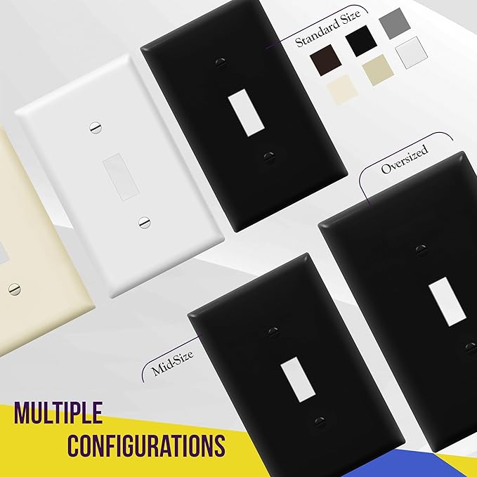 ENERLITES Double Toggle Switch Cover, Two Gang Light Switch Wall Plate, Gloss Finish, Oversized 2-Gang 5.5" x 5.5", Unbreakable Polycarbonate Thermoplastic, UL Listed, 8812O-BK, Black