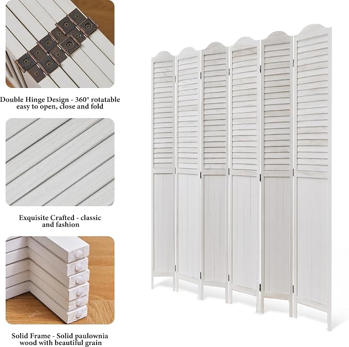Room Dividers, 5.75Ft Individual Privacy Screens Foldable Wooden Louver & MDF - Image 3
