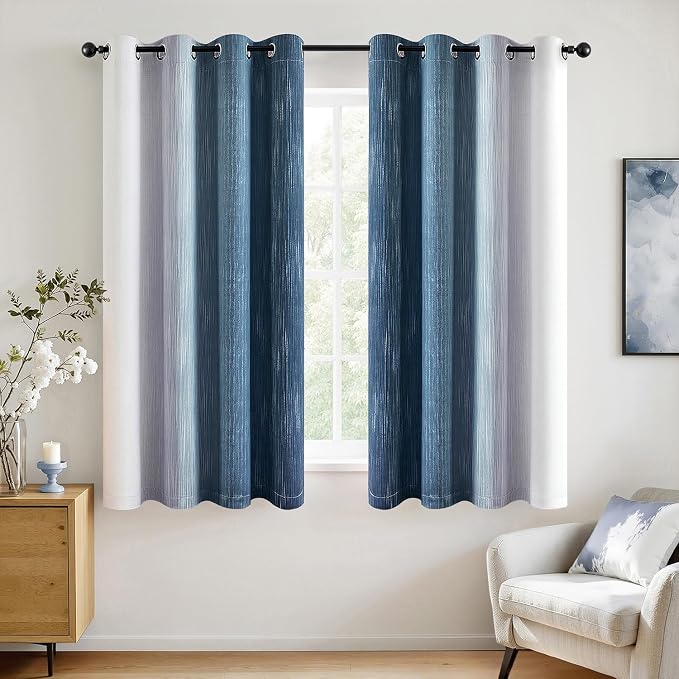 MIULEE Royal Blue and Greyish White Ombre Blackout Curtains 52Wx63L | Full Room - Image 3