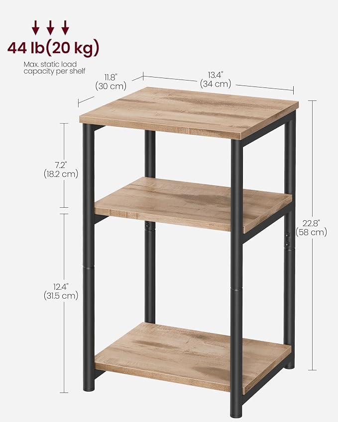 VASAGLE Side Table, Small End Table, Tall Nightstand, Steel Frame | - Image 3